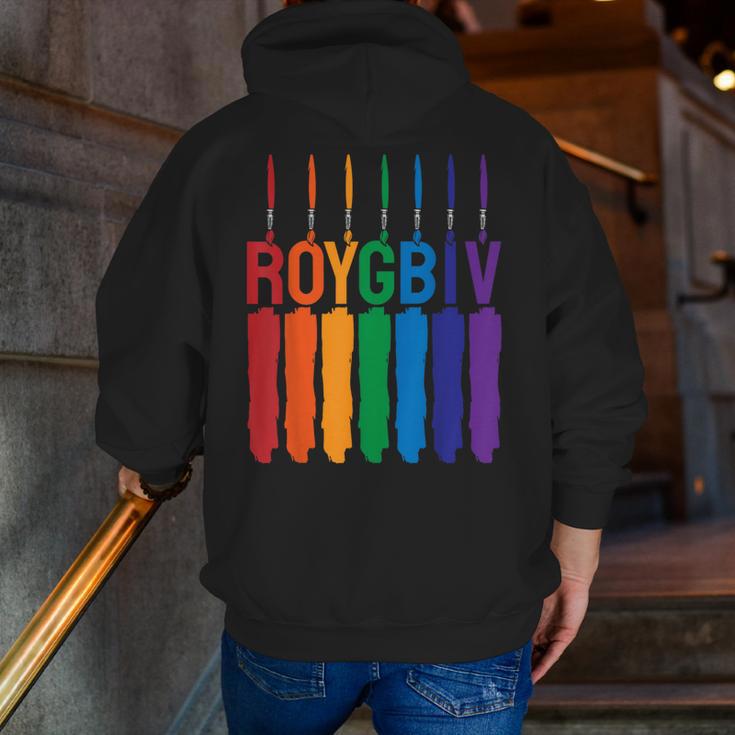 Rainbow Roygbiv Kids Artist Costume Art Teacher Men Zip Up Hoodie Back Print, funny gift