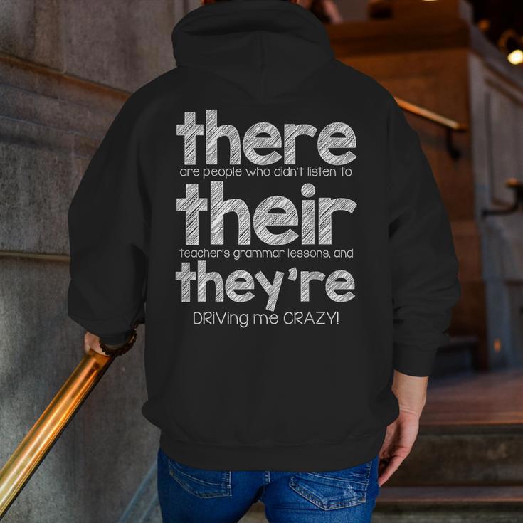 There Their They'Re English Grammar Teacher Humor Men Zip Up Hoodie Back Print, English Teacher Hoodies, funny gift