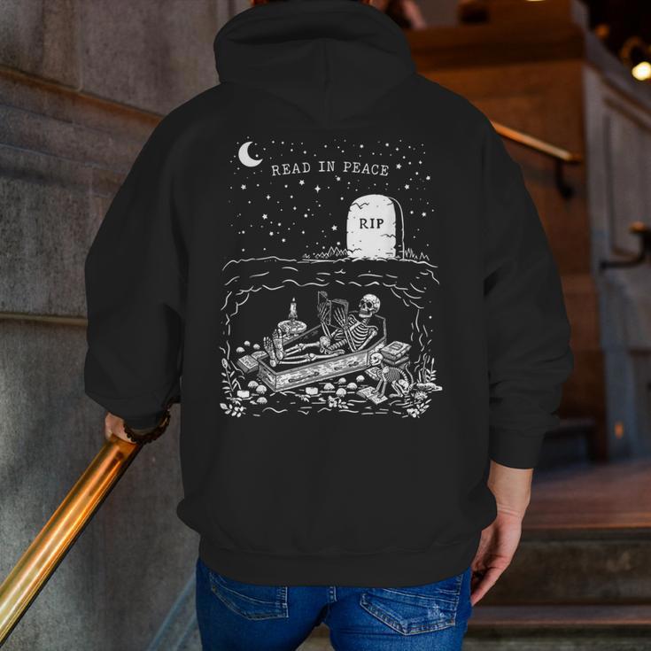 Read In Peace Skeleton Halloween Book Reading Spooky Teacher Men Zip Up Hoodie Back Print, funny gift
