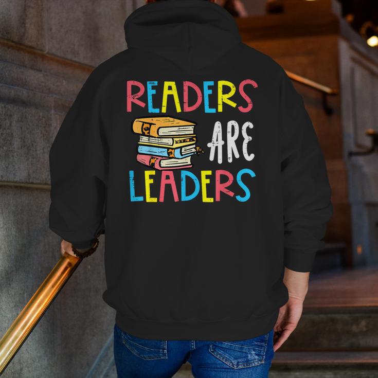 Readers Are Leaders Reading Book Lover Teacher Women Men Kid Men Zip Up Hoodie Back Print, funny gift