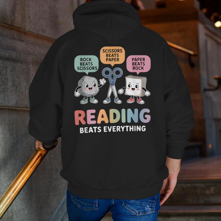 Reading Beats Everything Teacher Rock Paper Scissors Men Zip Up Hoodie Back Print, funny gift Reading Beats Everything Teacher Rock Paper Scissors Men Zip Up Hoodie Back Print, funny gift
