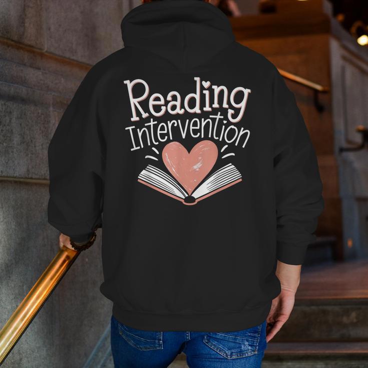 Reading Intervention Teacher Men Zip Up Hoodie Back Print, funny gift