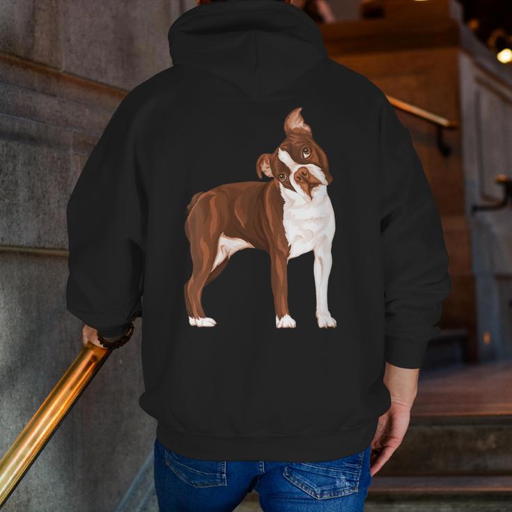 Red Boston Terrier Dog Men Zip Up Hoodie Back Print, funny gift