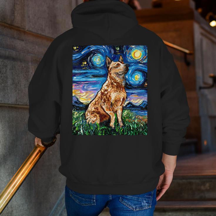 Red Heeler Starry Night Cattle Dog Colorful Art By Aja For Men Women Girls Kids Men Zip Up Hoodie Back Print, funny gift