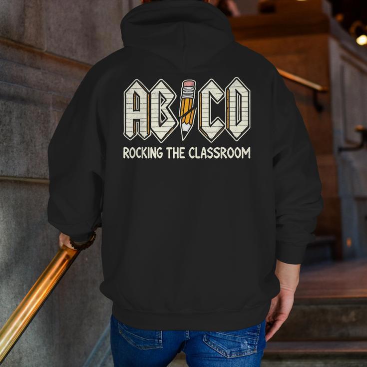 Retro Abcd Teacher Novelty Back To School Teacher Men Zip Up Hoodie Back Print, funny gift