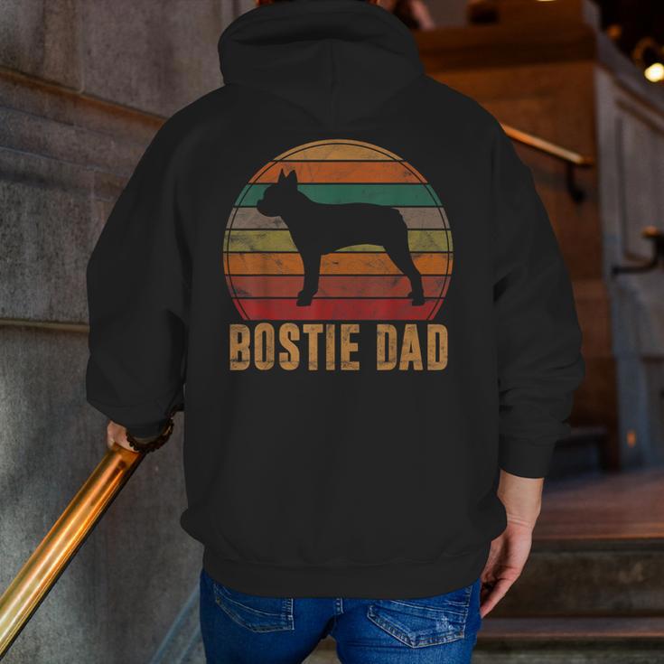 Retro Boston Terrier Dad Dog Owner Pet Bostie Father Men Zip Up Hoodie Back Print, Boston Terrier Dad Hoodies, funny gift