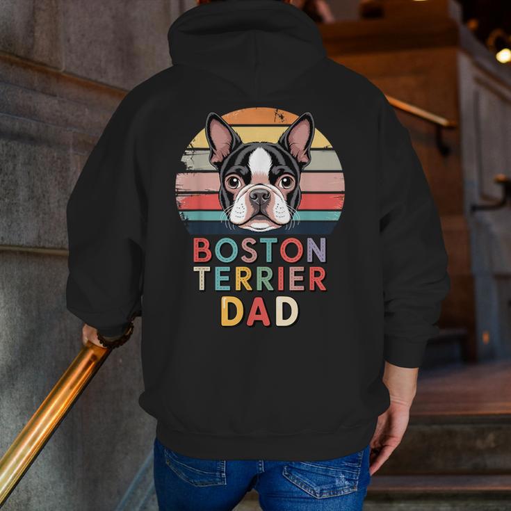 Retro Boston Terrier Dad Men Zip Up Hoodie Back Print, Boston Terrier Dad Hoodies, funny gift