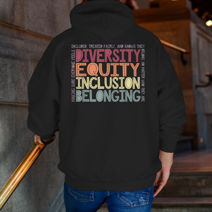 Retro Diversity Equity Inclusion Belonging DEIB Teacher Men Zip Up Hoodie Back Print, funny gift