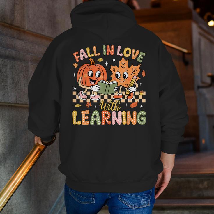 Retro Fall In Love With Learning Autumn Pumpkin Teacher Kids Men Zip Up Hoodie Back Print, funny gift Retro Fall In Love With Learning Autumn Pumpkin Teacher Kids Men Zip Up Hoodie Back Print, funny gift