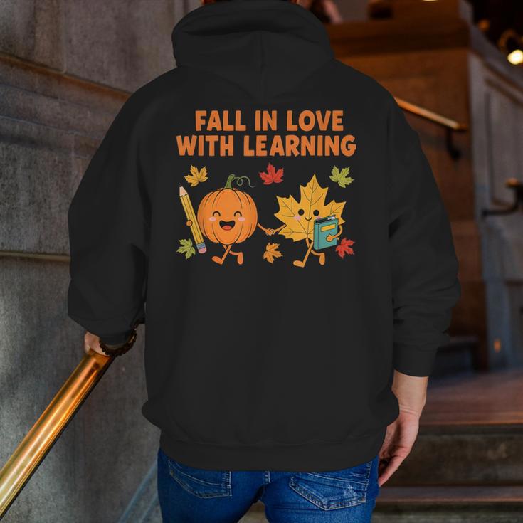 Retro Fall In Love With Learning Autumn Pumpkin Teacher Men Zip Up Hoodie Back Print, funny gift Retro Fall In Love With Learning Autumn Pumpkin Teacher Men Zip Up Hoodie Back Print, funny gift
