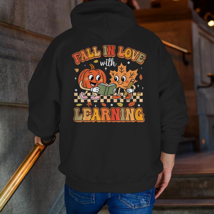Retro Fall In Love With Learning Autumn Pumpkin Teachers Men Zip Up Hoodie Back Print, funny gift Retro Fall In Love With Learning Autumn Pumpkin Teachers Men Zip Up Hoodie Back Print, funny gift