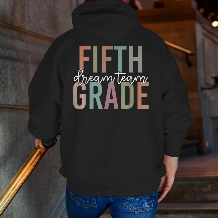 Retro Fifth Grade Dream Team Groovy Teacher Back To School Men Women Girls Kids Men Zip Up Hoodie Back Print, Groovy Teacher Hoodies, funny gift