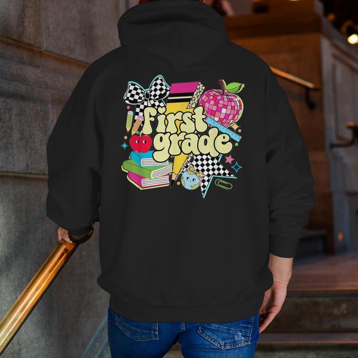 Retro First Grade Teacher Disco Ball Coquette Back To School Men Zip Up Hoodie Back Print, First Grade Teacher Hoodies, funny gift Retro First Grade Teacher Disco Ball Coquette Back To School Men Zip Up Hoodie Back Print, First Grade Teacher Hoodies, funny gift