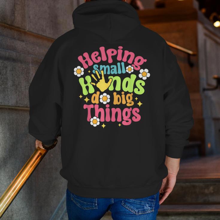 Retro Helping Small Hands Do Big Things Teacher Appreciation For Men Women Men Zip Up Hoodie Back Print, funny gift Retro Helping Small Hands Do Big Things Teacher Appreciation For Men Women Men Zip Up Hoodie Back Print, funny gift