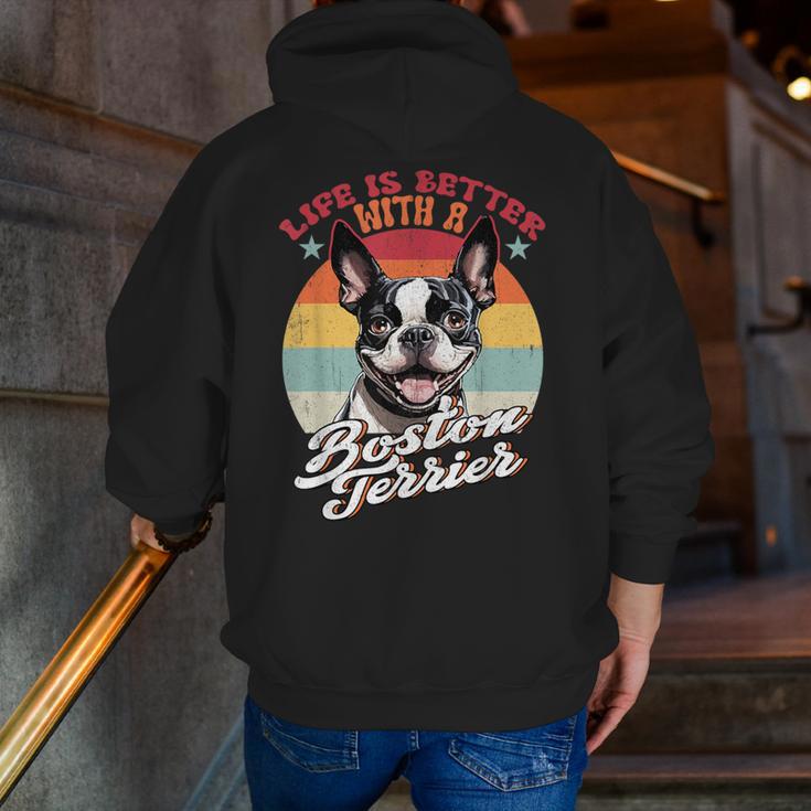 Retro Life Is Better With Boston Terrier Mom Dog Lover Men Zip Up Hoodie Back Print, Boston Terrier Mom Hoodies, funny gift