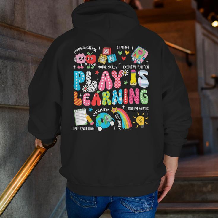 Retro Play Is Learning Kindergarten Teacher Team Women Men Zip Up Hoodie Back Print, funny gift