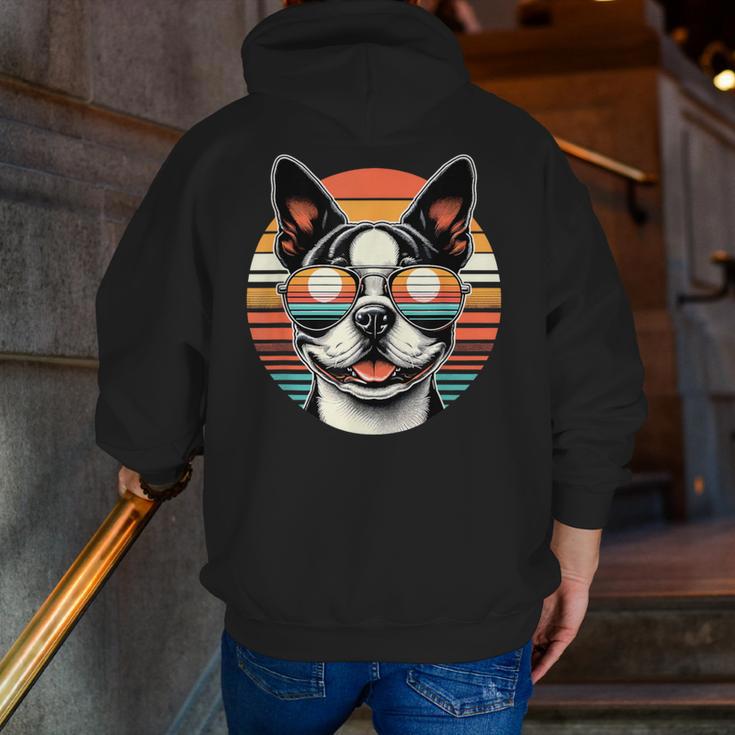 Retro Sunset Sunglasses Boston Terrier Boston Bull Bostie Men Zip Up Hoodie Back Print, funny gift