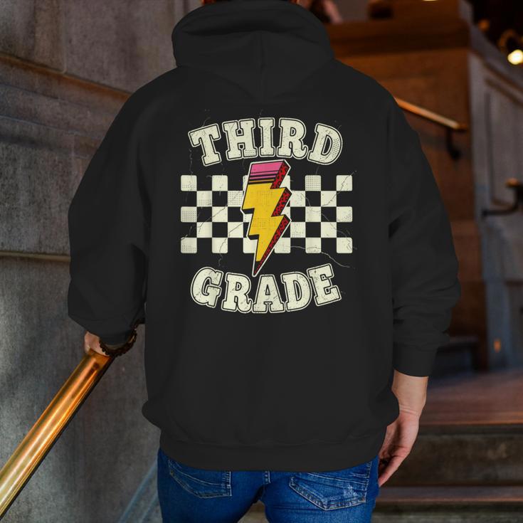 Retro Third Grade Teacher Lightning Bolt Pencil Teacher Kids Men Zip Up Hoodie Back Print, funny gift