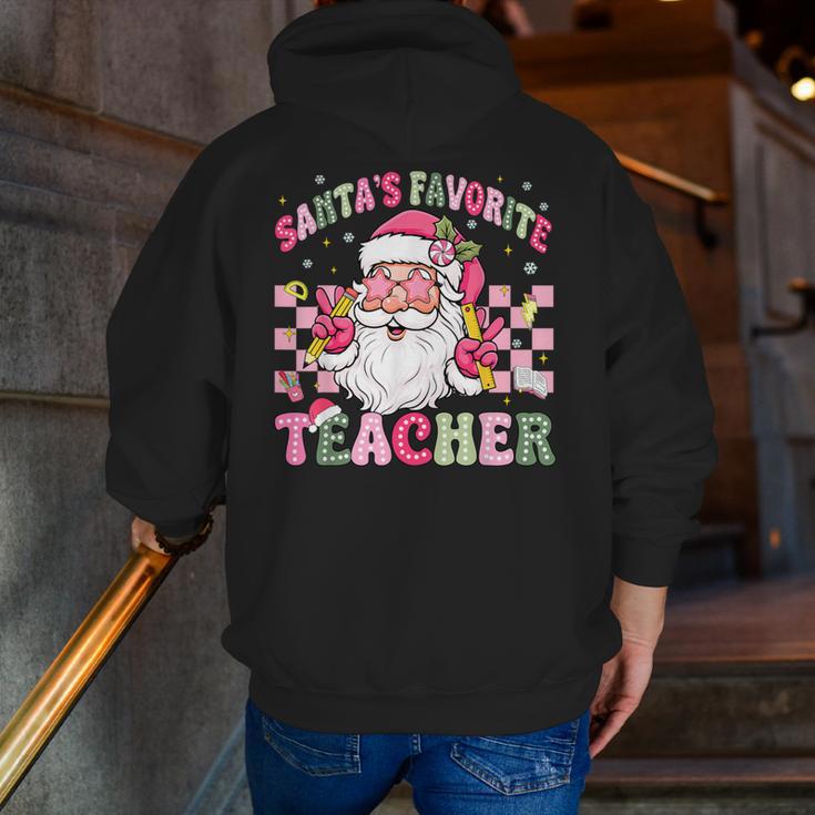 Santa's Favorite Teacher Groovy Christmas Teacher Boys Girls Men Zip Up Hoodie Back Print, Groovy Teacher Hoodies, funny gift
