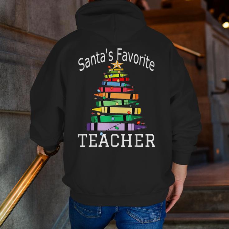 Santa's Favorite Teacher Idea For Christmas Teachers Men Zip Up Hoodie Back Print, funny gift