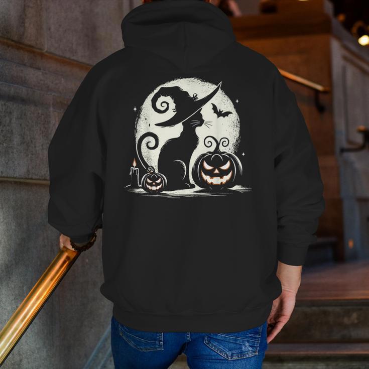 Scary Halloween Cat Costume Retro Cat Moon For Men Women Kids Men Zip Up Hoodie Back Print, funny gift