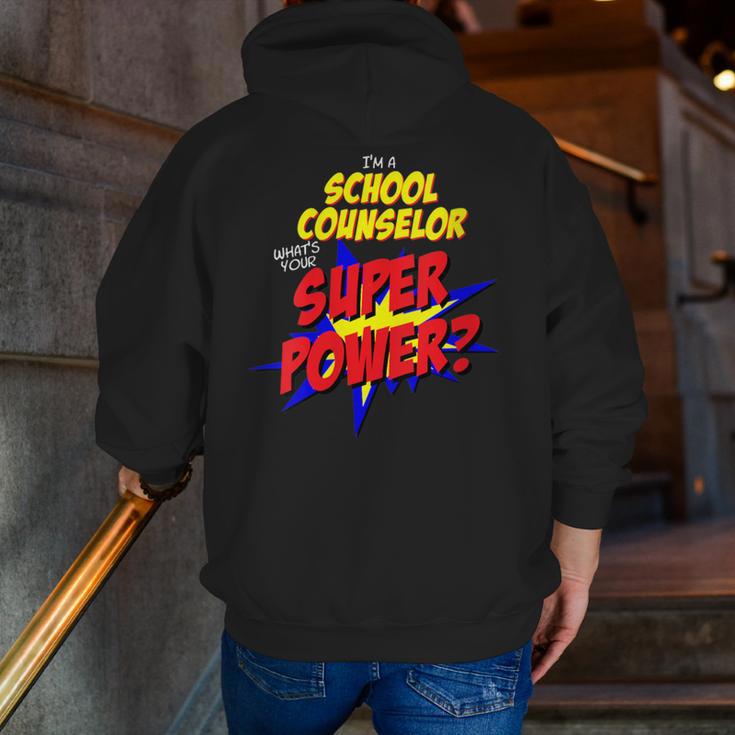 School Counselor Teacher Superhero Superpower Comic Book Men Zip Up Hoodie Back Print, funny gift