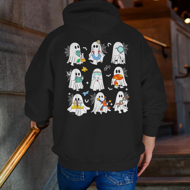 Science Teacher Ghost Laboratory Halloween Teacher Men Zip Up Hoodie Back Print, Science Teacher Hoodies, funny gift