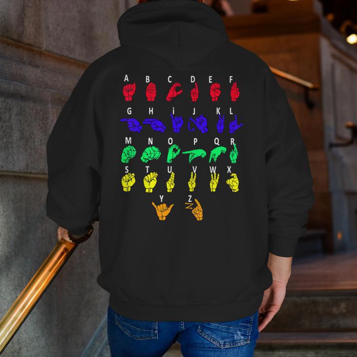 Sign Language Alphabet For ASL Interpreter Deaf Teacher Stud For Men Women Girls Kids Men Zip Up Hoodie Back Print, funny gift