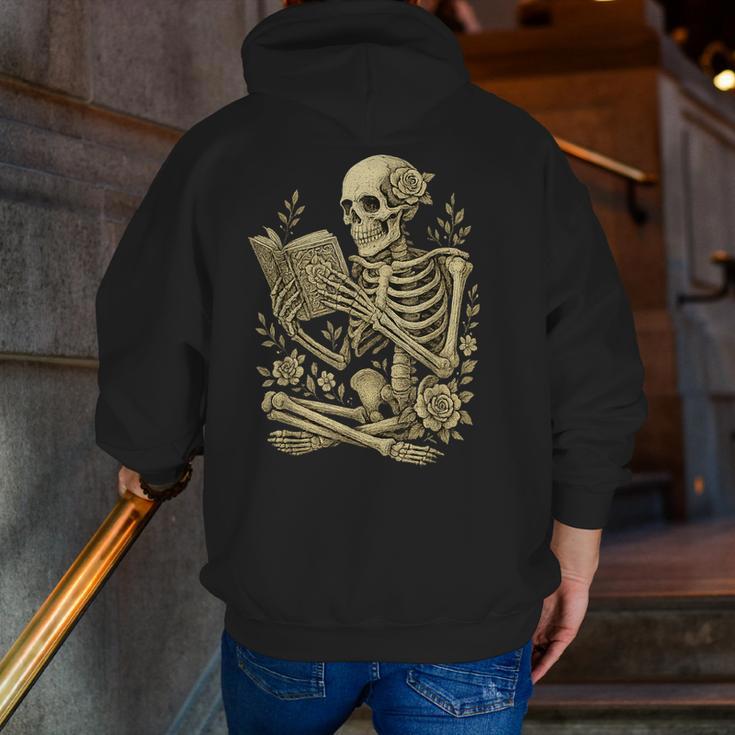 Skeleton Book Floral Skull Halloween Teacher Costume Men Zip Up Hoodie Back Print, funny gift