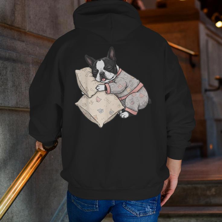 Sleepy Boston Terrier Pajama Men Women Kids Men Zip Up Hoodie Back Print, funny gift