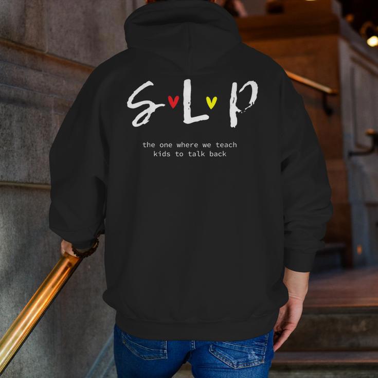 SLP Teacher Shirts Speech Language Pathologist Men Zip Up Hoodie Back Print, funny gift