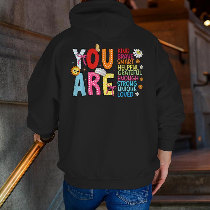 You Are Smart Brave Strong Kind Loved Motivation Teacher Kid Men Zip Up Hoodie Back Print, funny gift You Are Smart Brave Strong Kind Loved Motivation Teacher Kid Men Zip Up Hoodie Back Print, funny gift