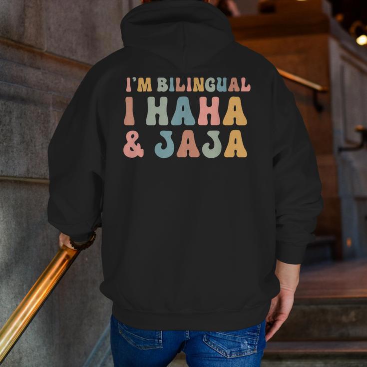 Spanish Teacher Groovy I'm Bilingual I Haha And Jaja Men Zip Up Hoodie Back Print, Groovy Teacher Hoodies, funny gift Spanish Teacher Groovy I'm Bilingual I Haha And Jaja Men Zip Up Hoodie Back Print, Groovy Teacher Hoodies, funny gift