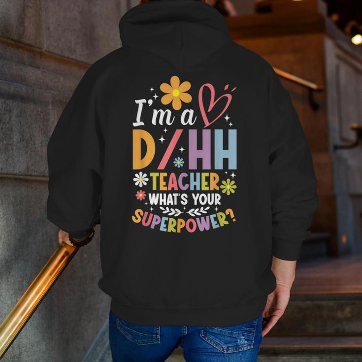 Special Education ASL Teacher Superpower DHH Teacher Men Zip Up Hoodie Back Print, funny gift Special Education ASL Teacher Superpower DHH Teacher Men Zip Up Hoodie Back Print, funny gift