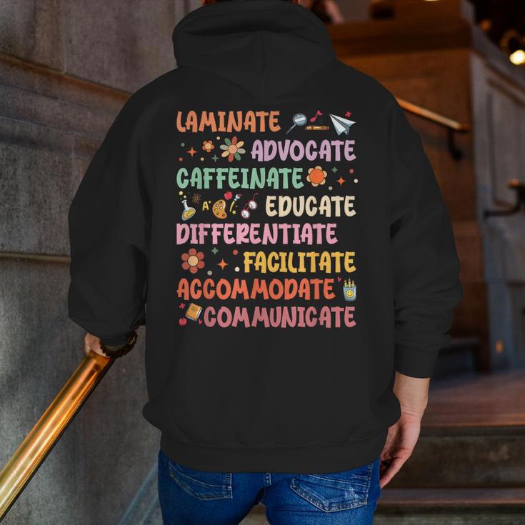 SPED Caffeinate Advocate Laminate Educate Teacher Facilitate For Men Women Men Zip Up Hoodie Back Print, funny gift