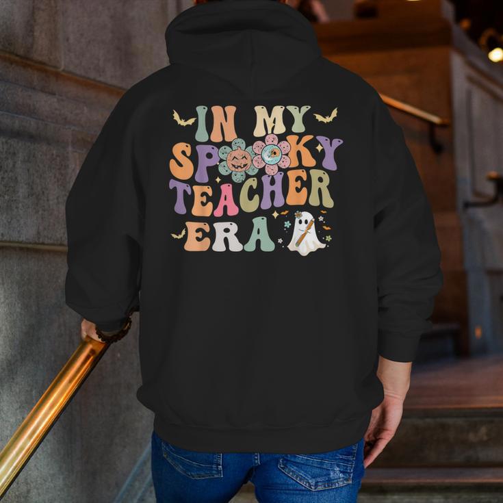 In My Spooky Teacher Era Groovy Hippie Retro Ghost Halloween Men Women Kids Men Zip Up Hoodie Back Print, Groovy Teacher Hoodies, funny gift