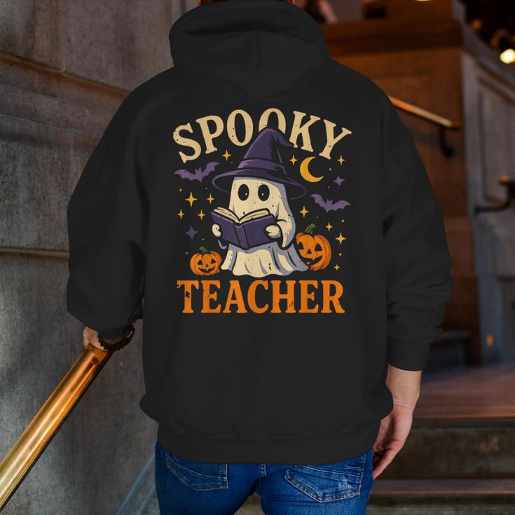 Spooky Teacher Halloween Cute Ghost Pumpkin Reading Women Men Zip Up Hoodie Back Print, funny gift