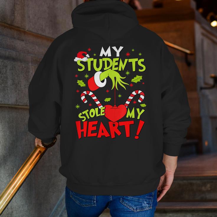 My Students Stole My Heart Teacher Holiday Merry Christmas Men Zip Up Hoodie Back Print, funny gift