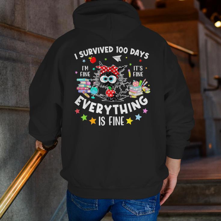 I Survived 100 Days Of School Teacher Kids Cat Lover Men Zip Up Hoodie Back Print, funny gift I Survived 100 Days Of School Teacher Kids Cat Lover Men Zip Up Hoodie Back Print, funny gift