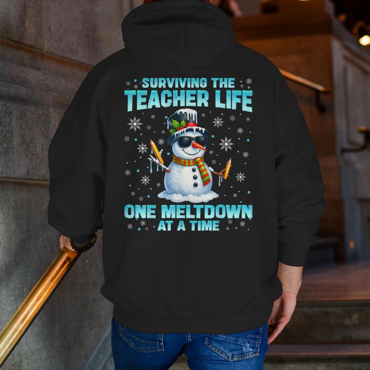 Surviving The Teacher Life Pjs Pajamas Christmas Xmas Teache Men Zip Up Hoodie Back Print, funny gift
