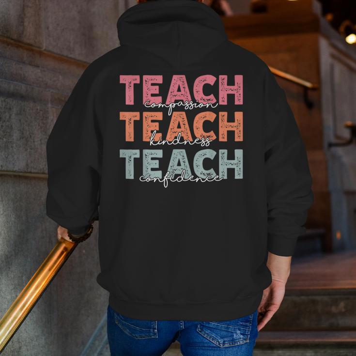 Teach Compassion Kindness Confidence For Teacher Men Zip Up Hoodie Back Print, funny gift Teach Compassion Kindness Confidence For Teacher Men Zip Up Hoodie Back Print, funny gift