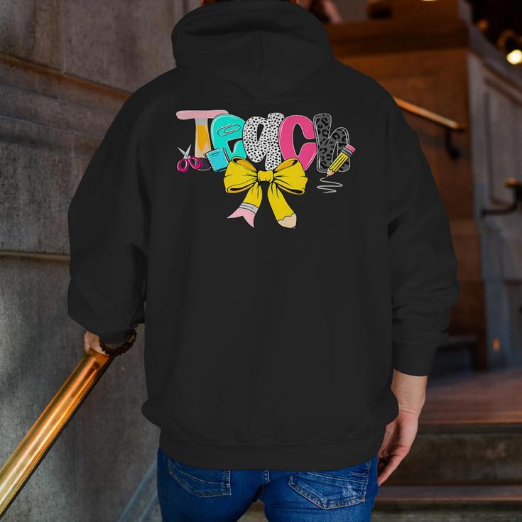 Teach Coquette Bow Teacher Back To School Happy First Day Men Zip Up Hoodie Back Print, funny gift Teach Coquette Bow Teacher Back To School Happy First Day Men Zip Up Hoodie Back Print, funny gift