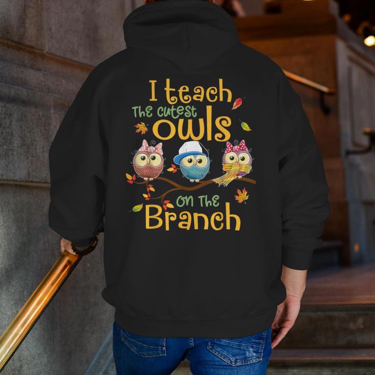 I Teach The Cutest Owls On The Branch Teacher Fall Autumn Men Zip Up Hoodie Back Print, funny gift