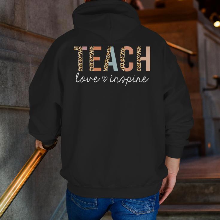 Teach Love Inspire Leopard Back To School Cute Teacher Men Women Girls Kids Men Zip Up Hoodie Back Print, funny gift
