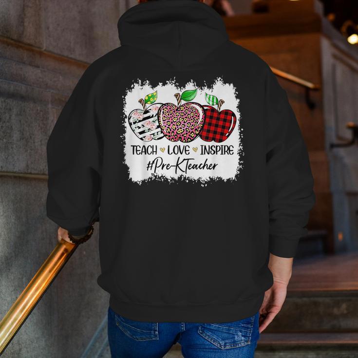 Teach Love Inspire Pre-k Teacher Apple Leopard Red Plain Men Zip Up Hoodie Back Print, funny gift