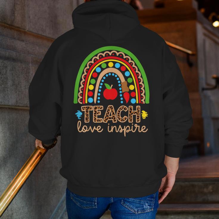 Teach Love Inspire Rainbow Leopard Cheetah Print Teacher Men Zip Up Hoodie Back Print, funny gift Teach Love Inspire Rainbow Leopard Cheetah Print Teacher Men Zip Up Hoodie Back Print, funny gift