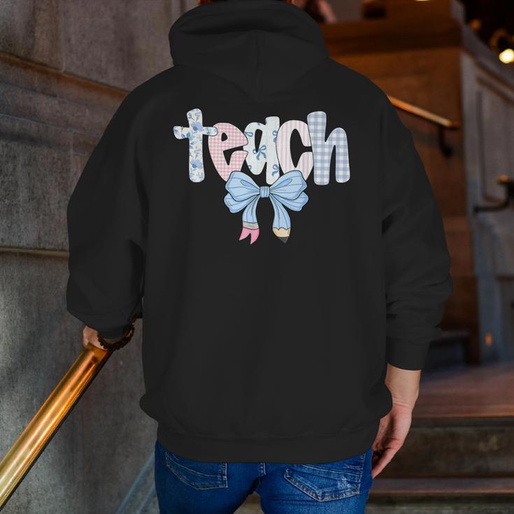 Teach Teacher Coquette Bow Pencil Back To School First Day Men Zip Up Hoodie Back Print, funny gift
