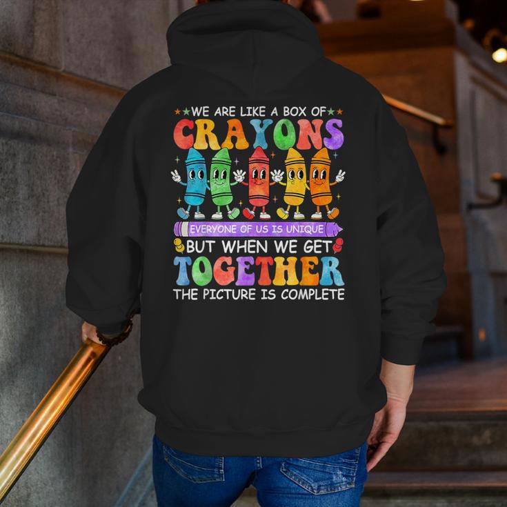 Teacher We Are Like A Box Of Crayons Back To School Men Women Kids Men Zip Up Hoodie Back Print, funny gift Teacher We Are Like A Box Of Crayons Back To School Men Women Kids Men Zip Up Hoodie Back Print, funny gift