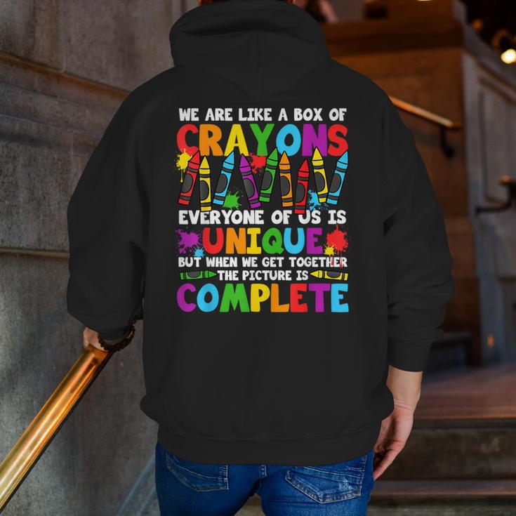 Teacher We Are Like A Box Of Crayons Back To School Men Zip Up Hoodie Back Print, funny gift Teacher We Are Like A Box Of Crayons Back To School Men Zip Up Hoodie Back Print, funny gift