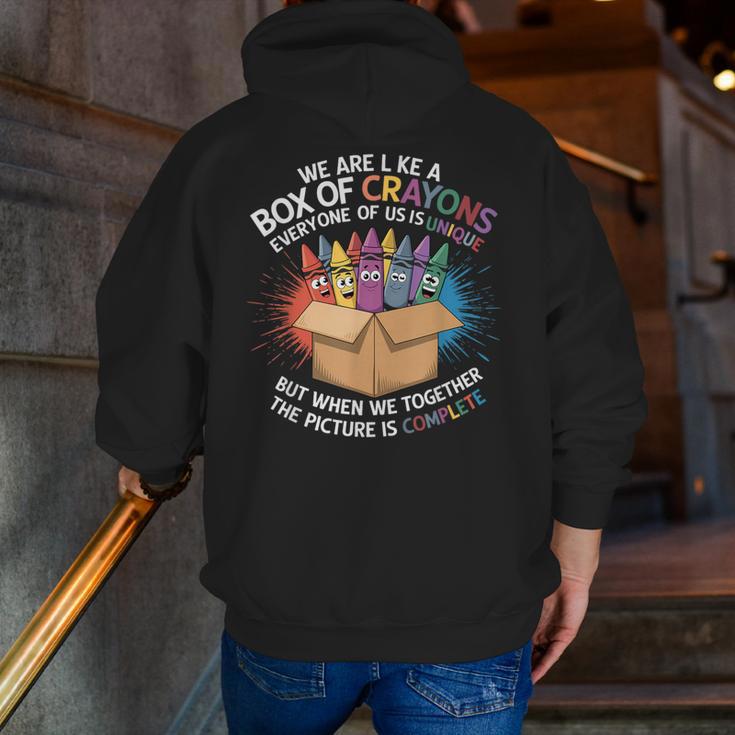 Teacher We Are Like a Box Of Crayons Men Zip Up Hoodie Back Print, funny gift Teacher We Are Like a Box Of Crayons Men Zip Up Hoodie Back Print, funny gift